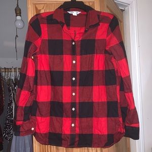 Old Navy woman’s red and black plaid flannel